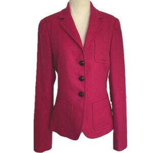 J Crew Robert Noble 100% Wool Fuscia Pink Herringbone Snatched-look Blazer Sz T8